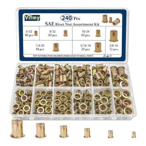 Sae Rivet Nut Assortment Kit(240Pcs) – Zinc Plated Finish