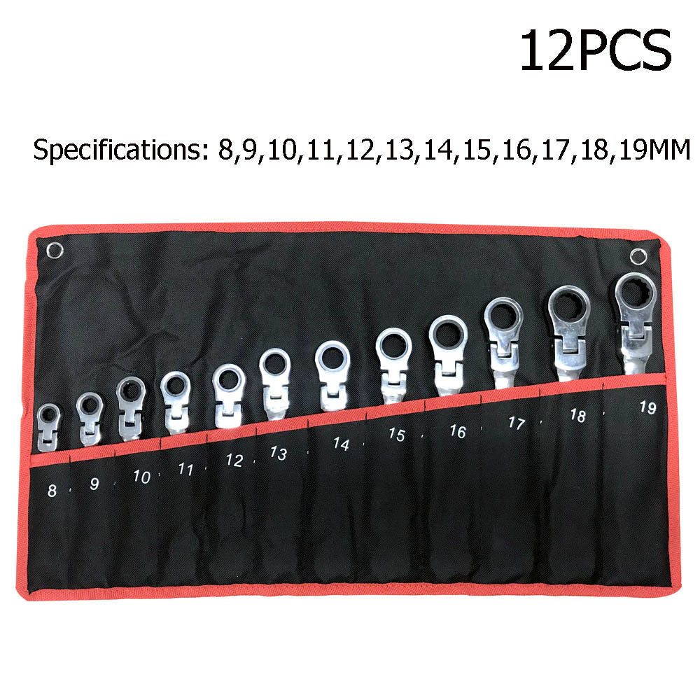 Flex-head ratchet combination spanner set