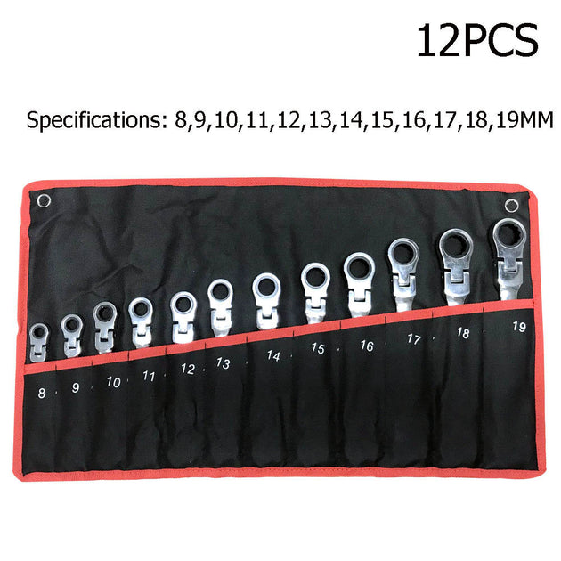 Flex-head ratchet combination spanner set