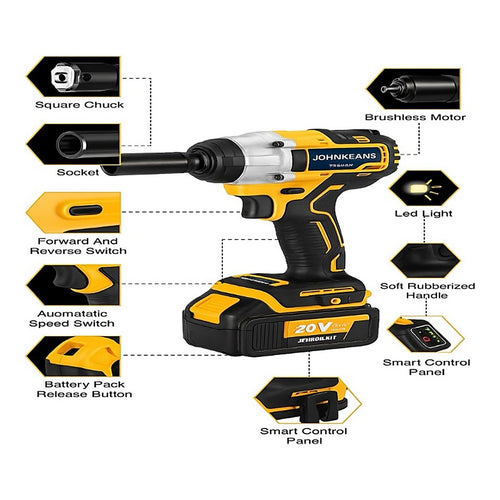 Johnkeans JK-TW-2038 – 20V Brushless Impact Wrench 3/8", 800 Nm