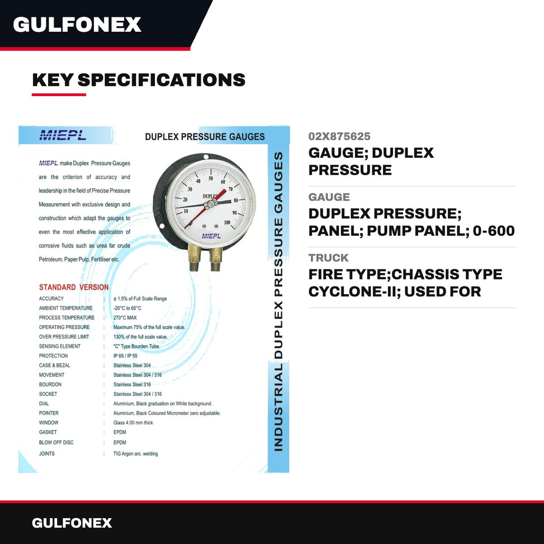 02X875625 – Gauge, Duplex Pressure