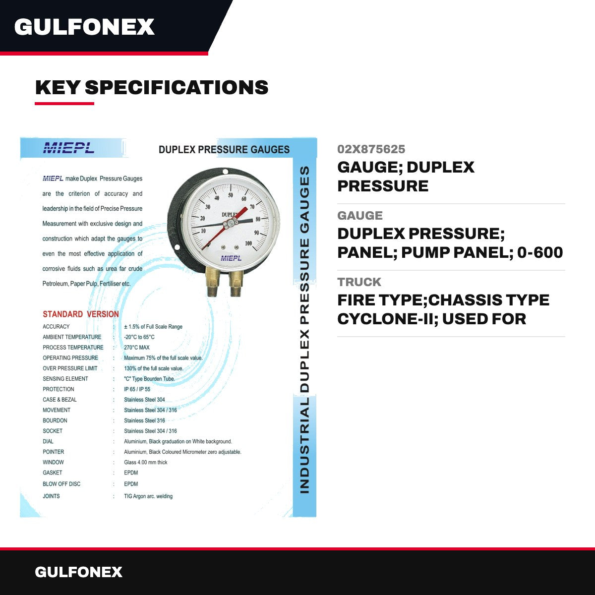 02X875625 – Gauge, Duplex Pressure