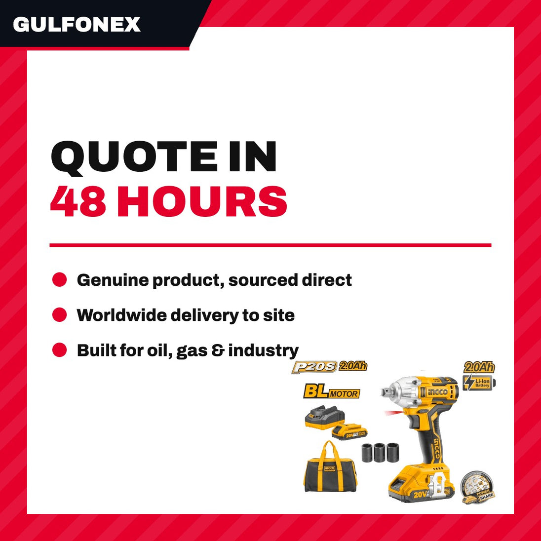 1 Drive Cordless Impact Wrench 20V – 2450 Nm With 2 Batteries, 1 Charger With Eu Pin And Box