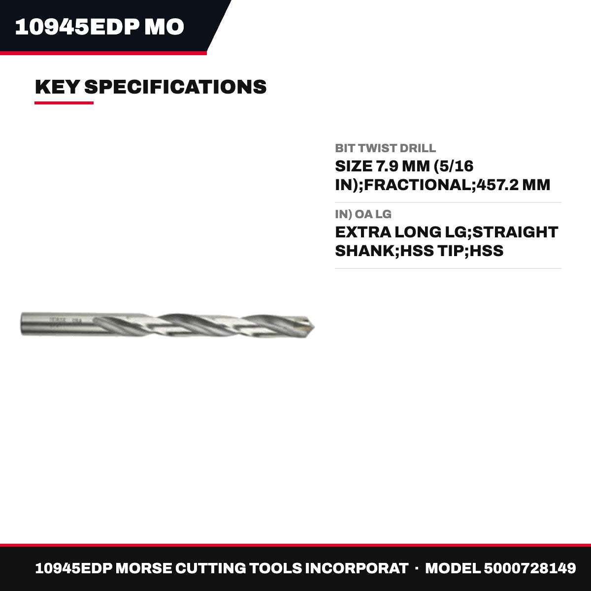 10945Edp Morse Cutting Tools Incorporat 5000728149 – Bit Twist Drill – Size 7.9 Mm (5/16 In), Fractional