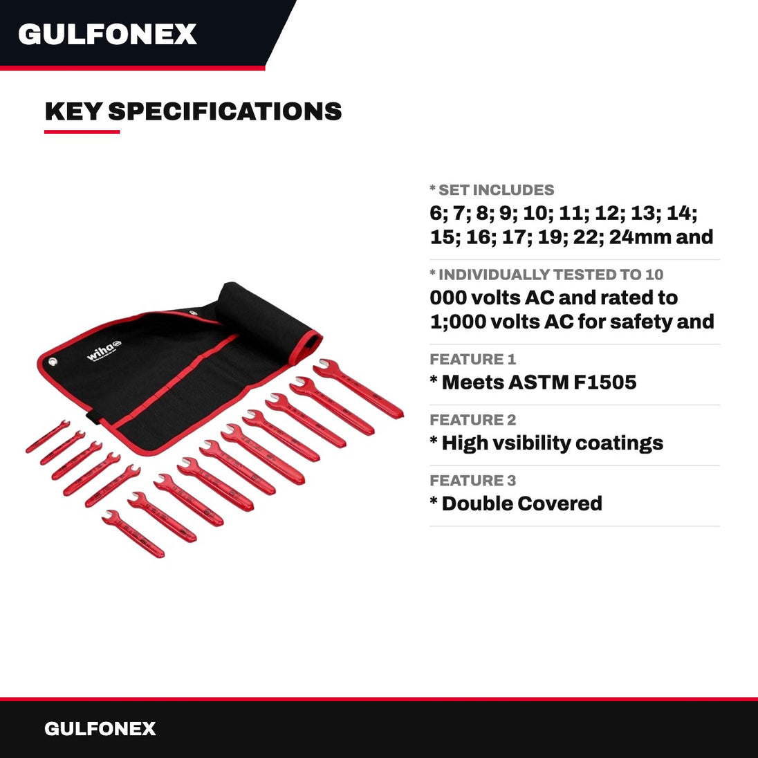 15 Piece Insulated Open End Wrench Set - Metric