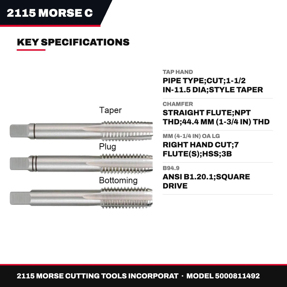 Morse Cutting Tools 2115 – Pipe Hand Tap, Cut