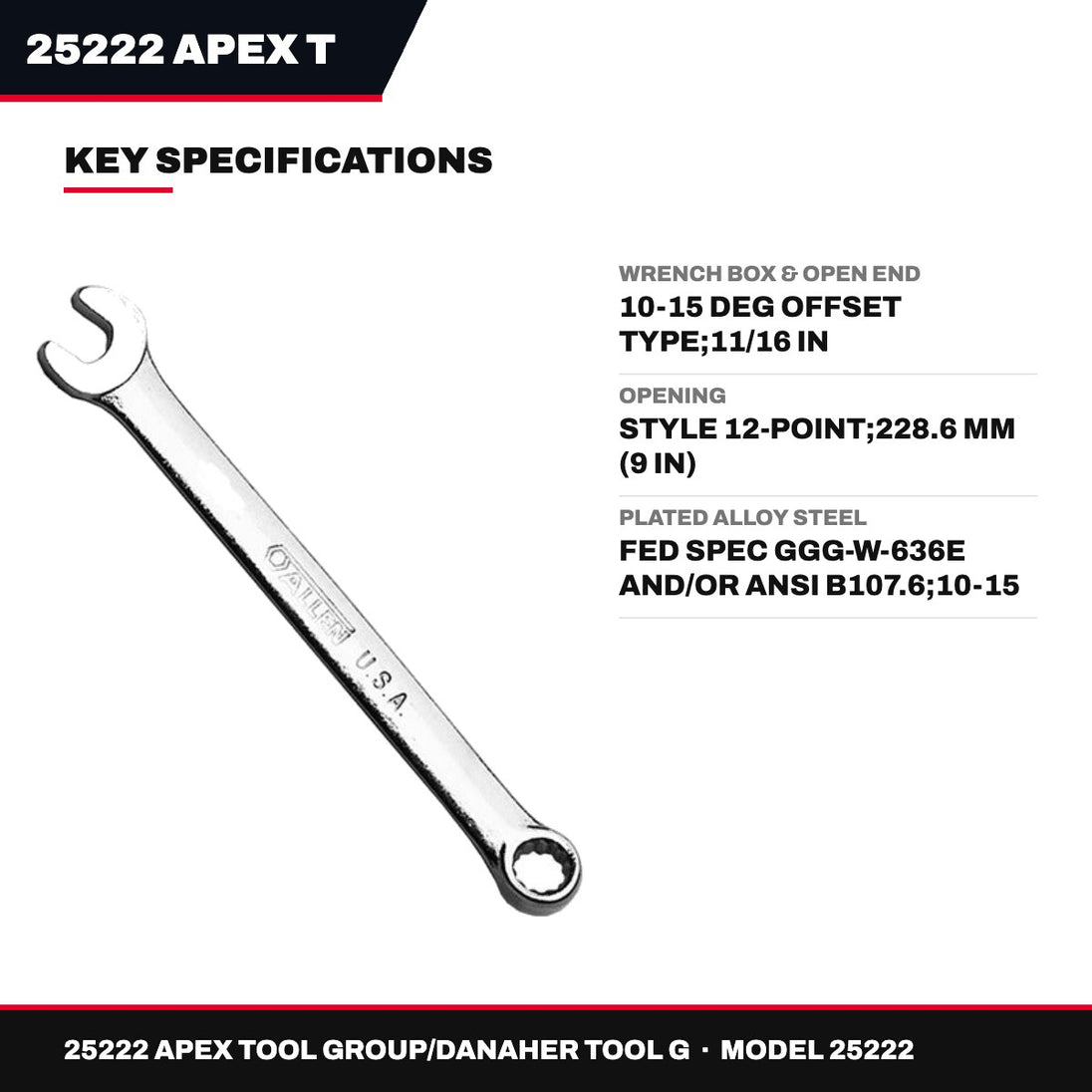 25222 Apex Tool Group/Danaher Tool G 25222 – Wrench Box & Open End – 10-15 Deg Offset Type, 11/16 In