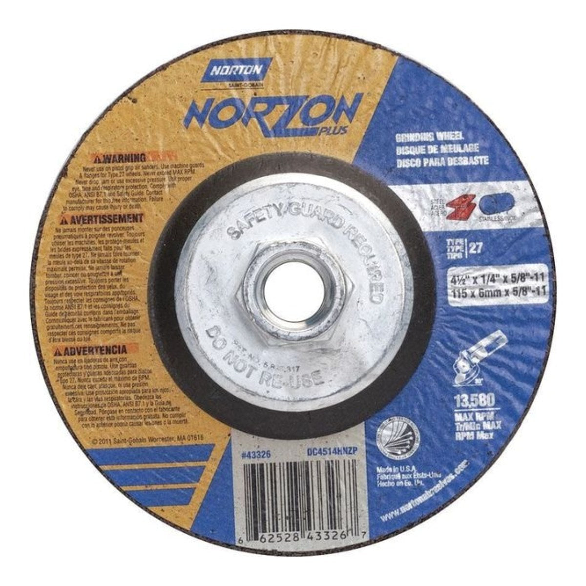 29596 Saint-Gobain Abrasives / Norto 5000818334 – Wheel Grinding – Depressed Center Type, 101.6 Mm (4 In) Wheel