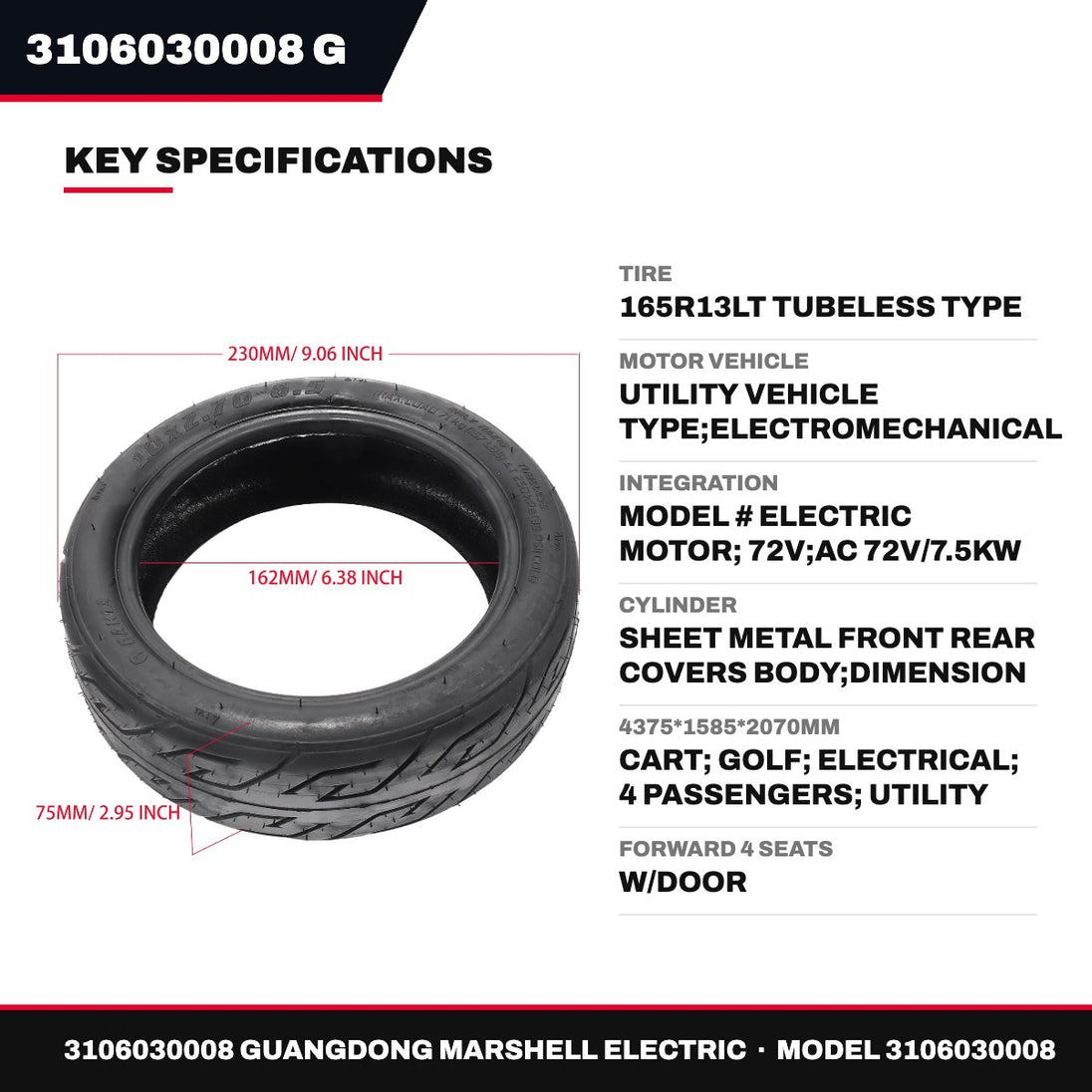 3106030008 Guangdong Marshell Electric 3106030008 – Tire – 165R13Lt Tubeless Type