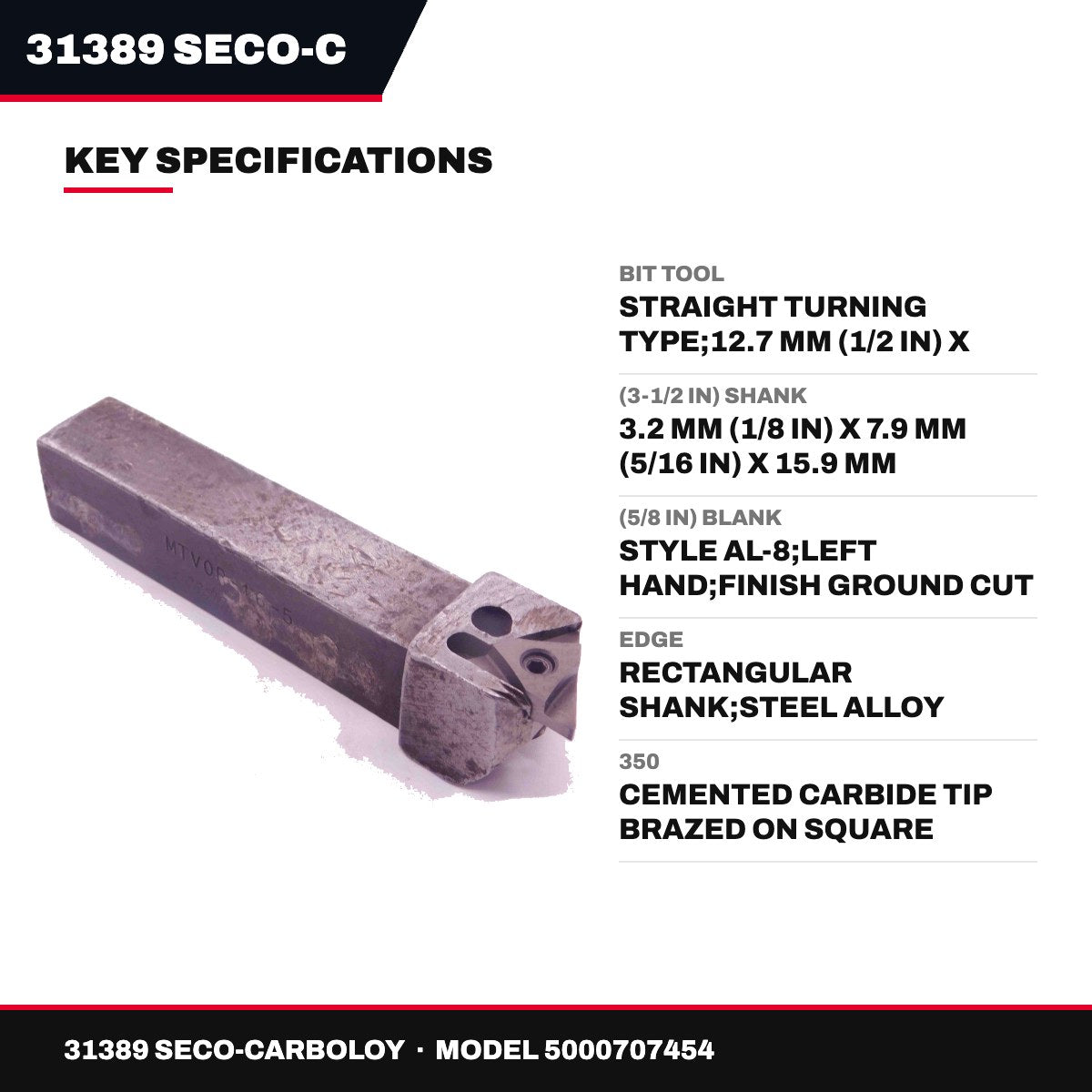 Seco Tools 31389 – Straight Turning Bit Tool, 12.7 mm (1/2 in) X 88.9 mm