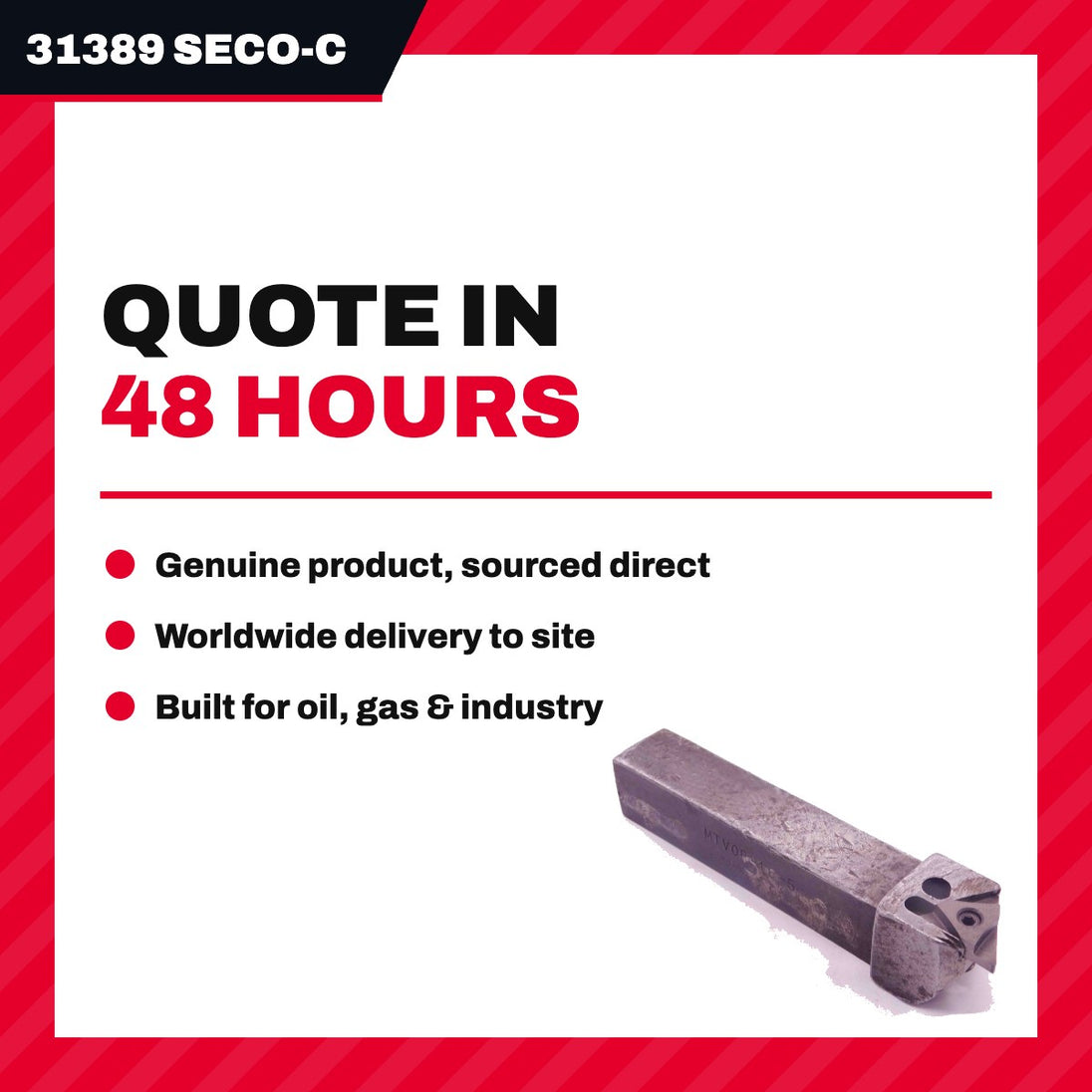 Seco Tools 31389 – Straight Turning Bit Tool, 12.7 mm (1/2 in) X 88.9 mm