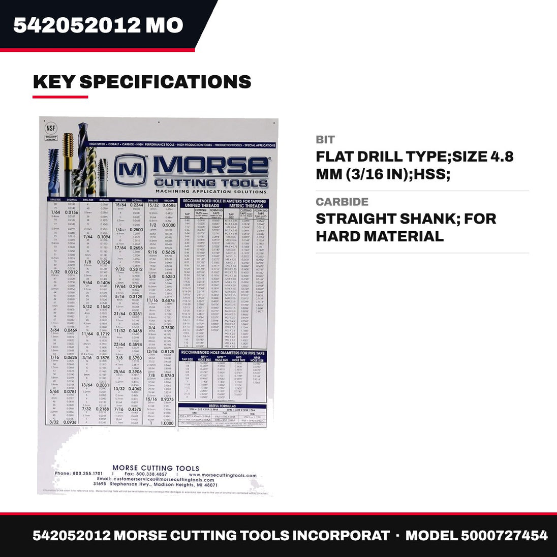 Morse Cutting Tools 542052012 – Flat Drill Bit, Size 4.8 mm (3/16 in)