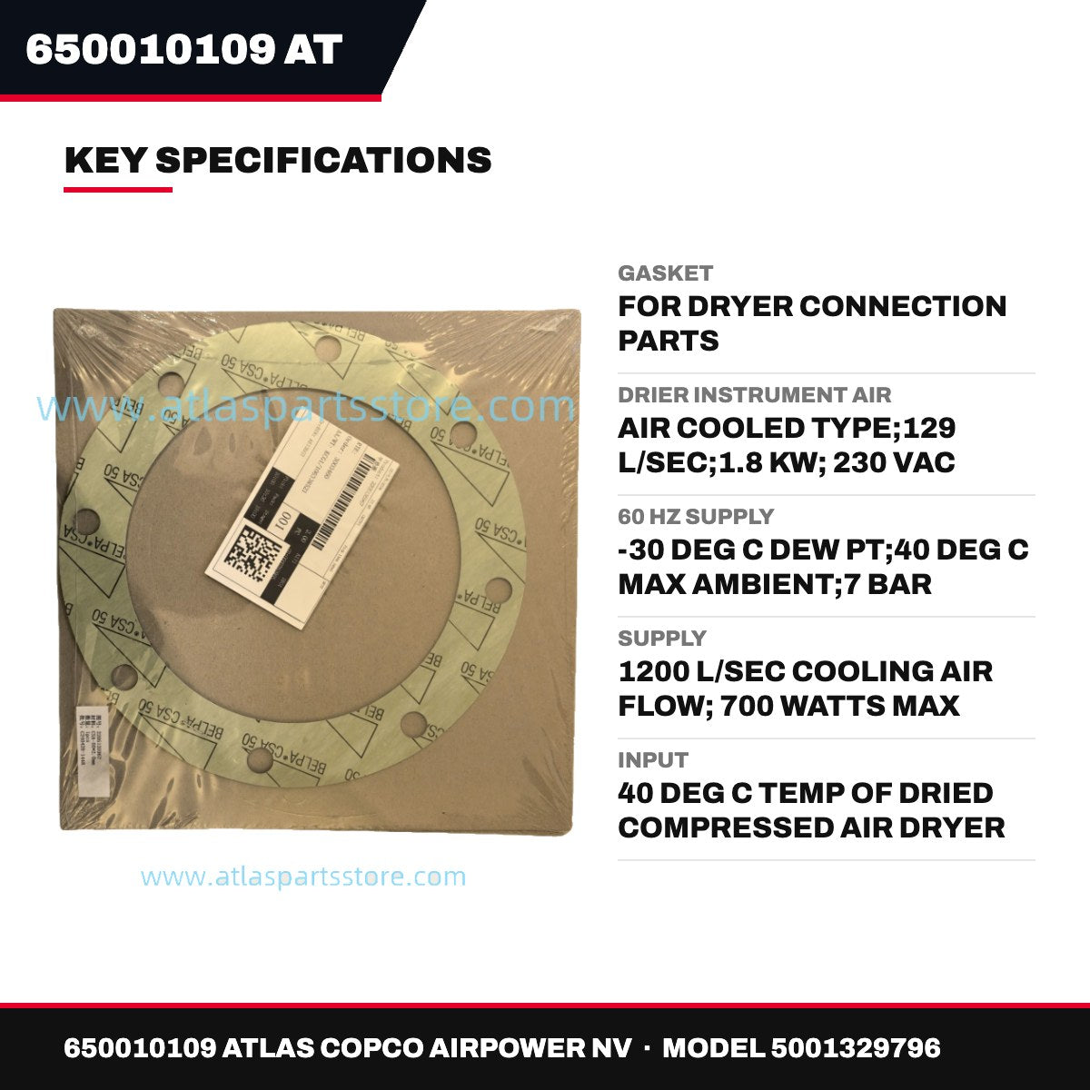 Atlas Copco 650010109 – Gasket, For Dryer Connection Parts