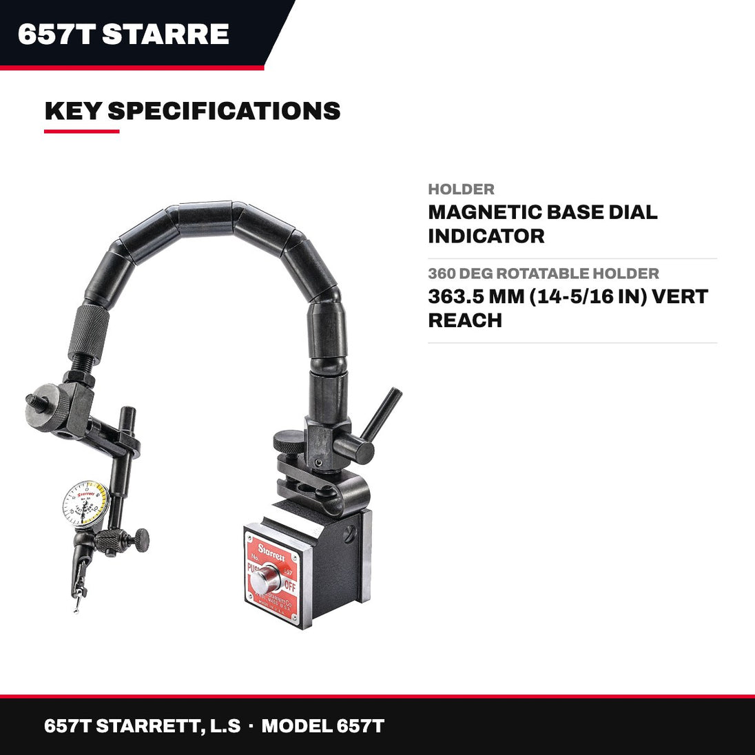 657T Starrett, L.S 657T – Holder – Magnetic Base Dial Indicator Type, Steel