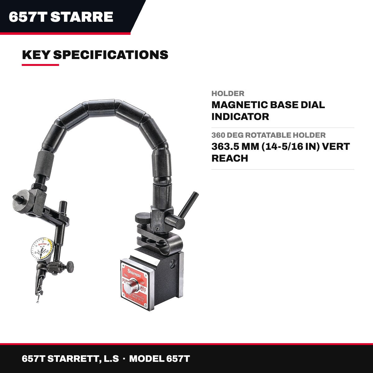 657T Starrett, L.S 657T – Holder – Magnetic Base Dial Indicator Type, Steel