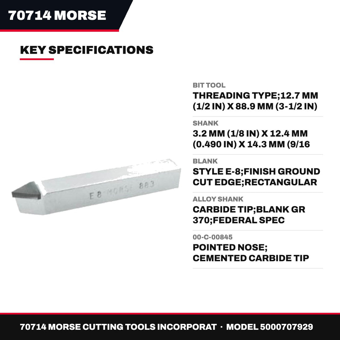 Morse Cutting Tools 70714 – Threading Bit Tool, 12.7 mm (1/2 in) X 88.9 mm (3-1/2 in)