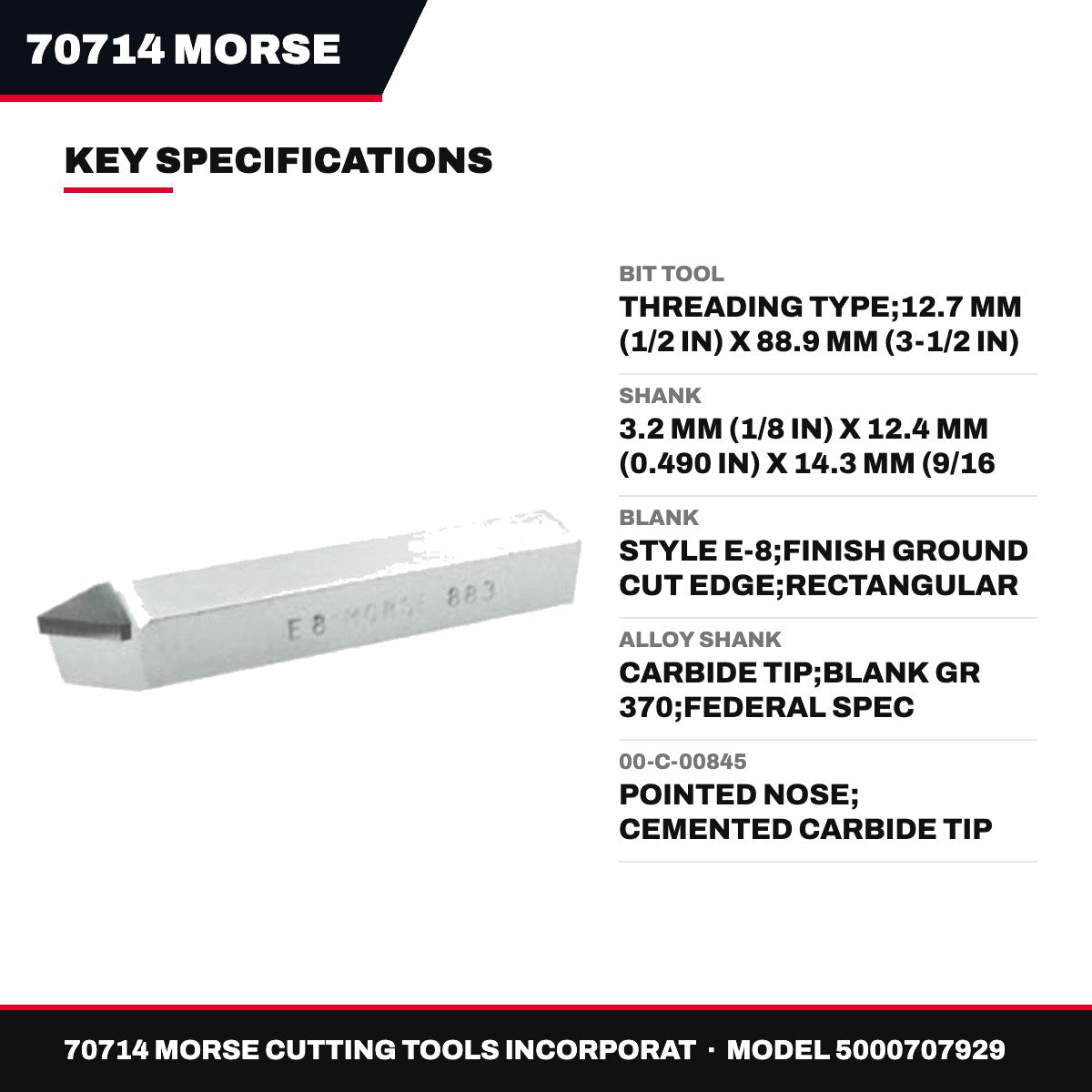 Morse Cutting Tools 70714 – Threading Bit Tool, 12.7 mm (1/2 in) X 88.9 mm (3-1/2 in)