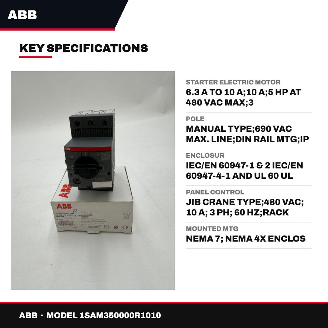 Abb 1SAM350000R1010 – Starter Electric Motor – 6.3 A To 10 A, 10 A