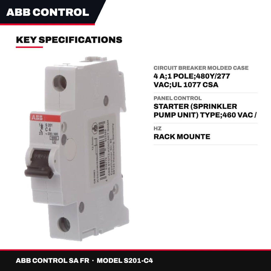 Abb Control Sa Fr S201-C4 – Circuit Breaker Molded Case – 4 A, 1 Pole
