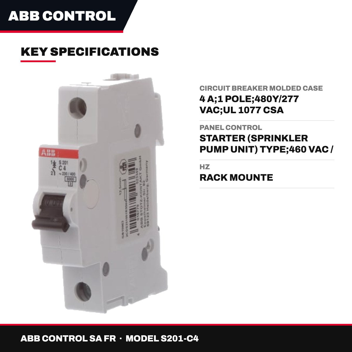 Abb Control Sa Fr S201-C4 – Circuit Breaker Molded Case – 4 A, 1 Pole