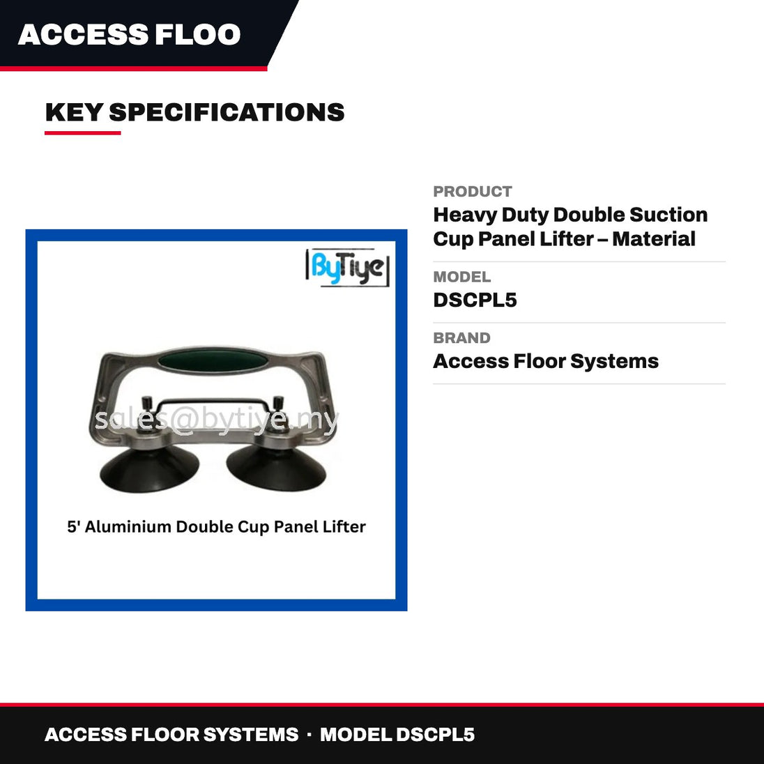 Access Floor Systems DSCPL5 – Heavy Duty Double Suction Cup Panel Lifter – Material Aluminum, Color Aluminum Frame