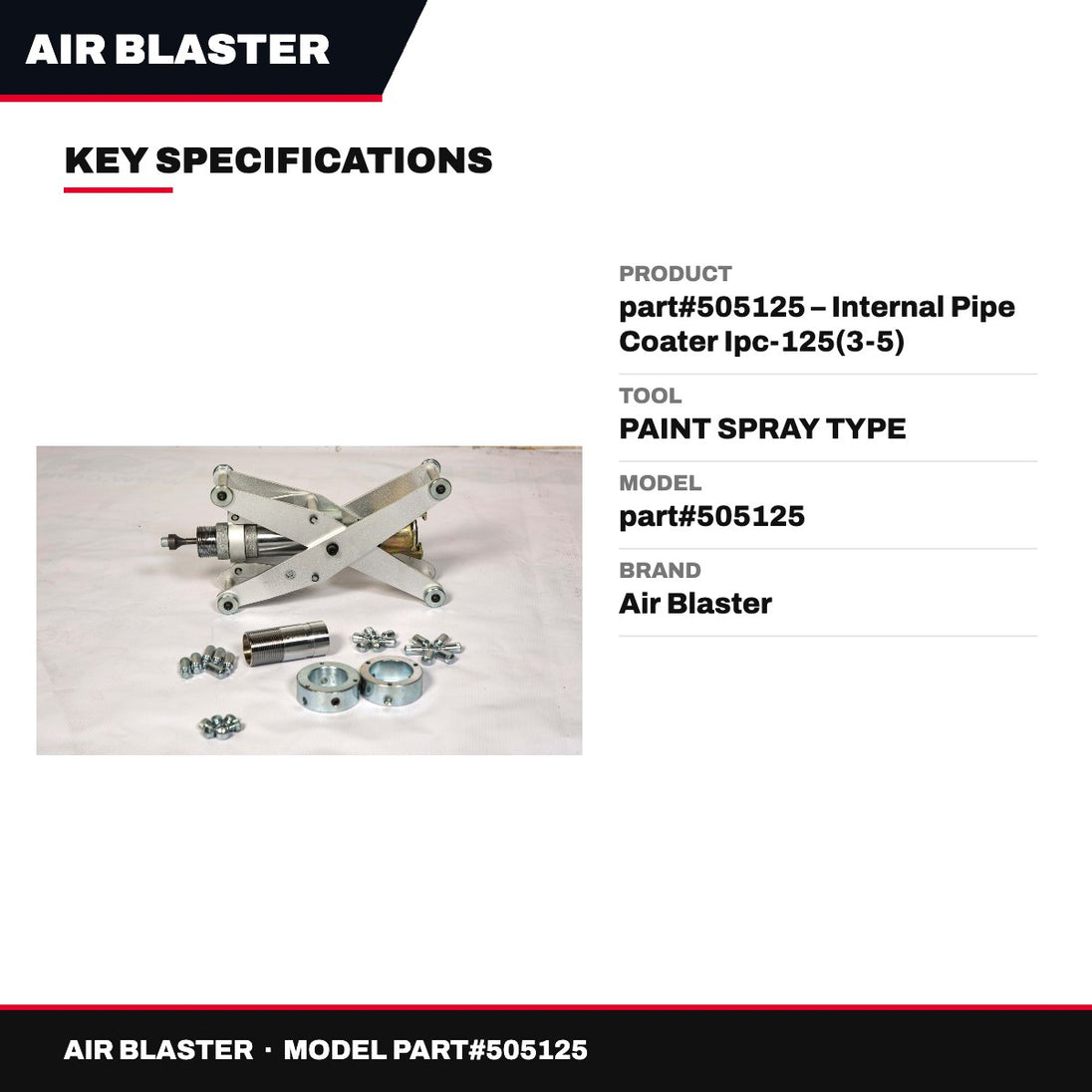 Air Blaster part#505125 – Internal Pipe Coater Ipc-125(3-5) W/Rotating Nozzle Head Part#505125