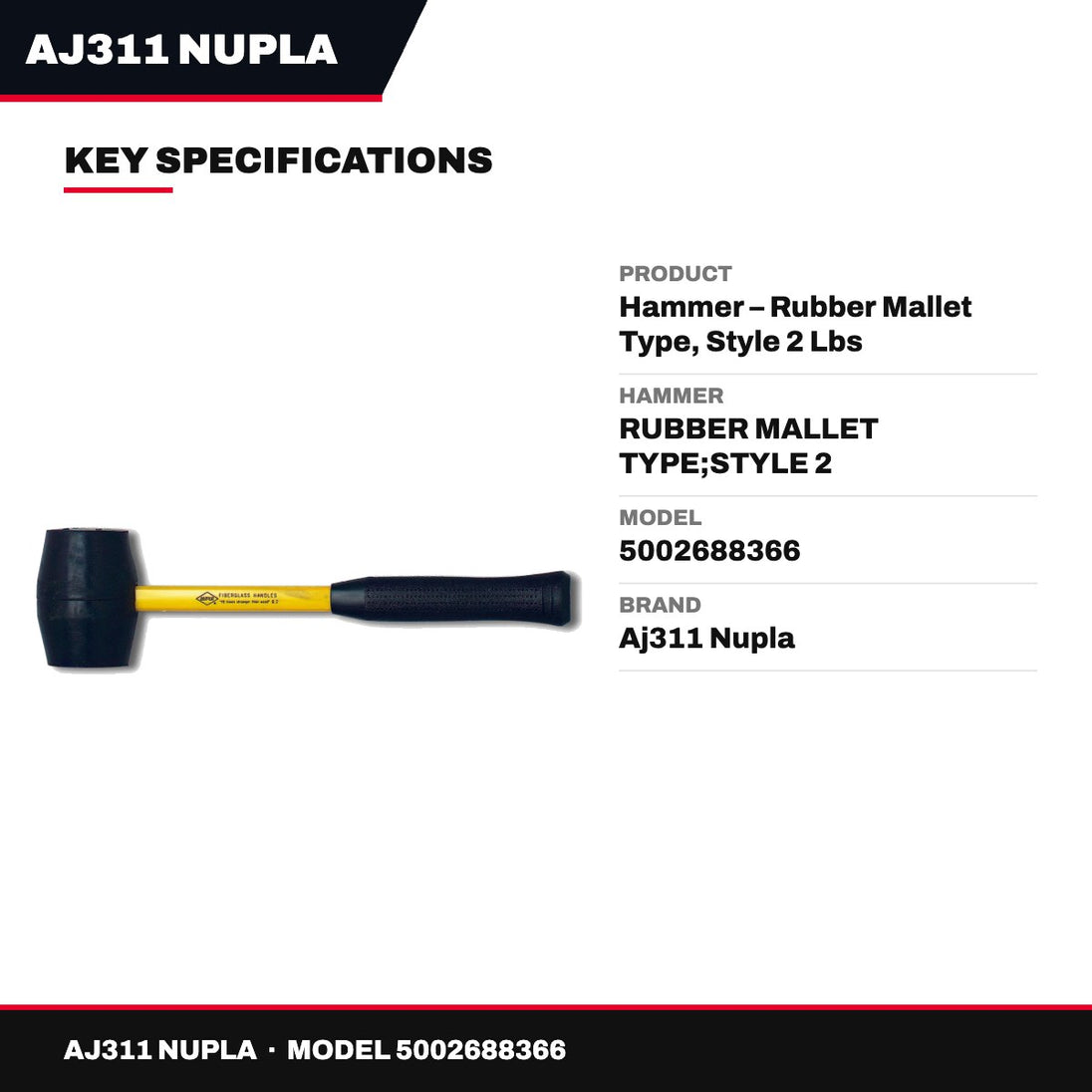 Nupla AJ311 – Rubber Mallet Hammer, Style 2 Lbs