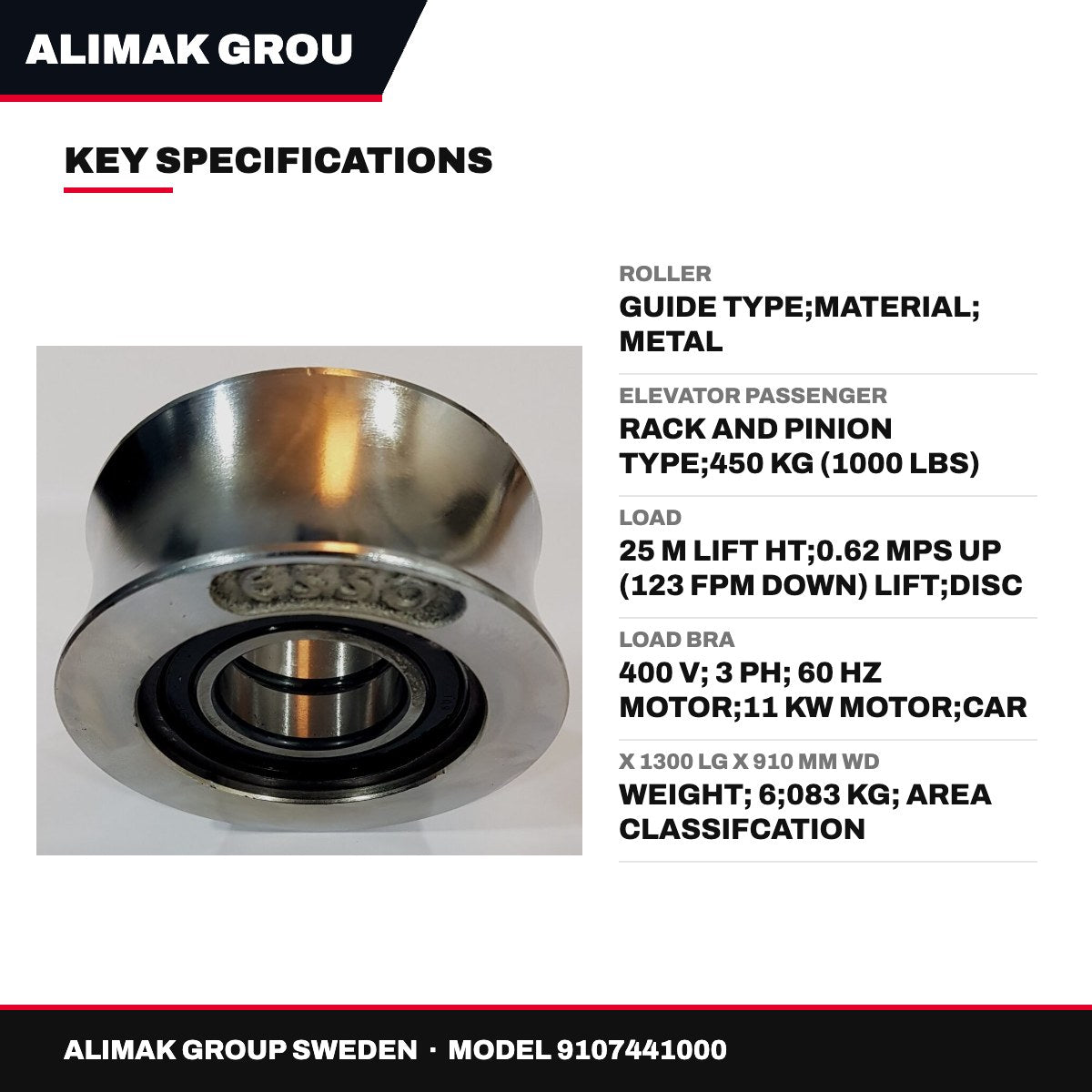 Alimak Group Sweden 9107441000 – Roller – Guide Type, Material