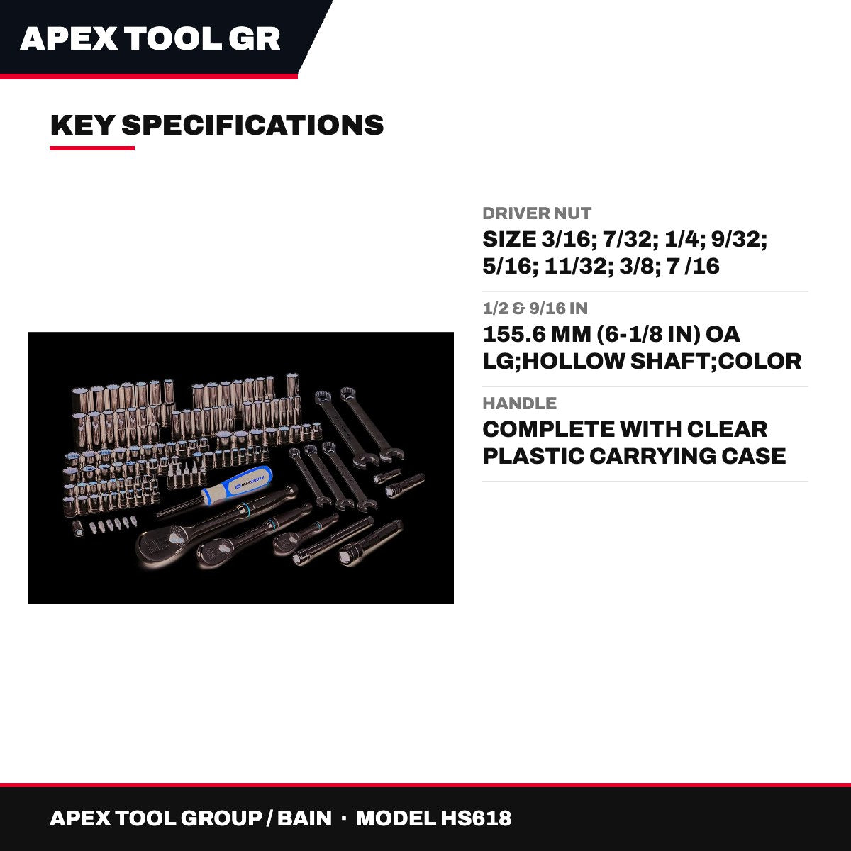 Apex Tool Group / Bain HS618 – Driver Nut – Size 3/16, 7/32
