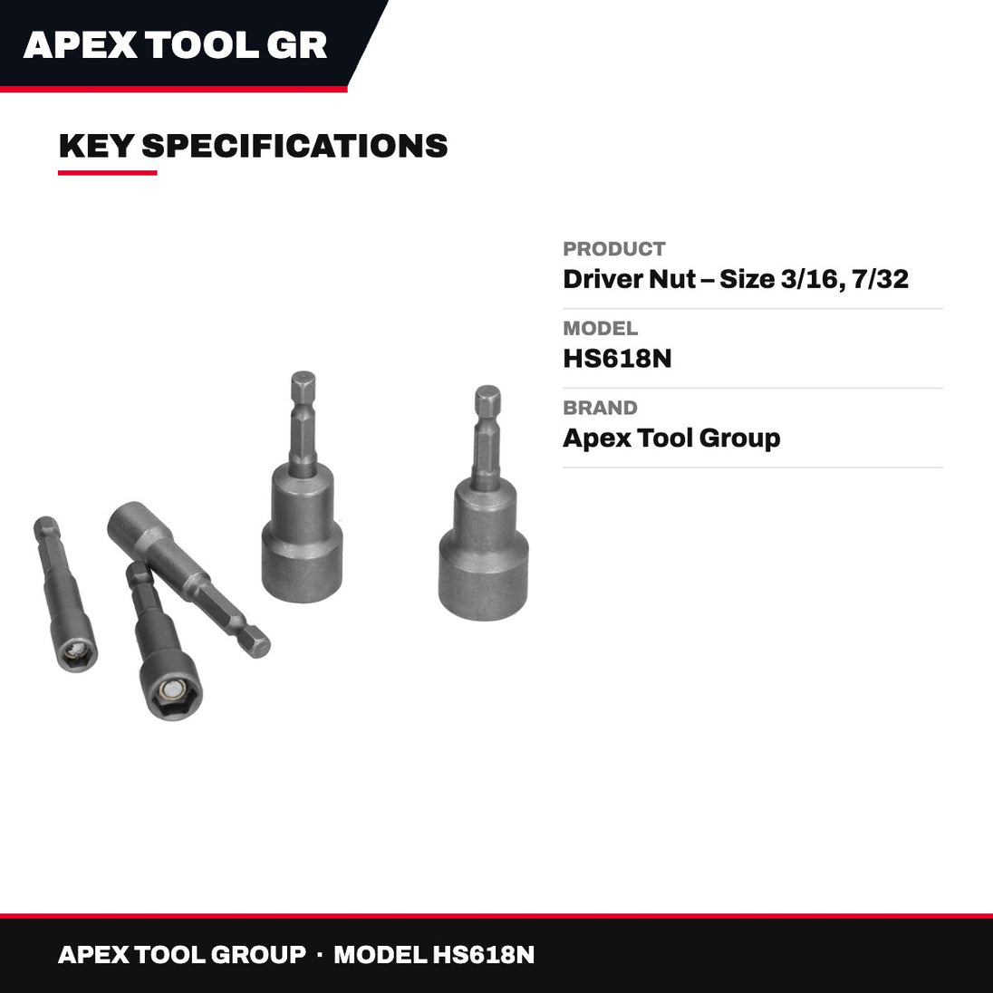 Apex Tool Group HS618N – Driver Nut – Size 3/16, 7/32