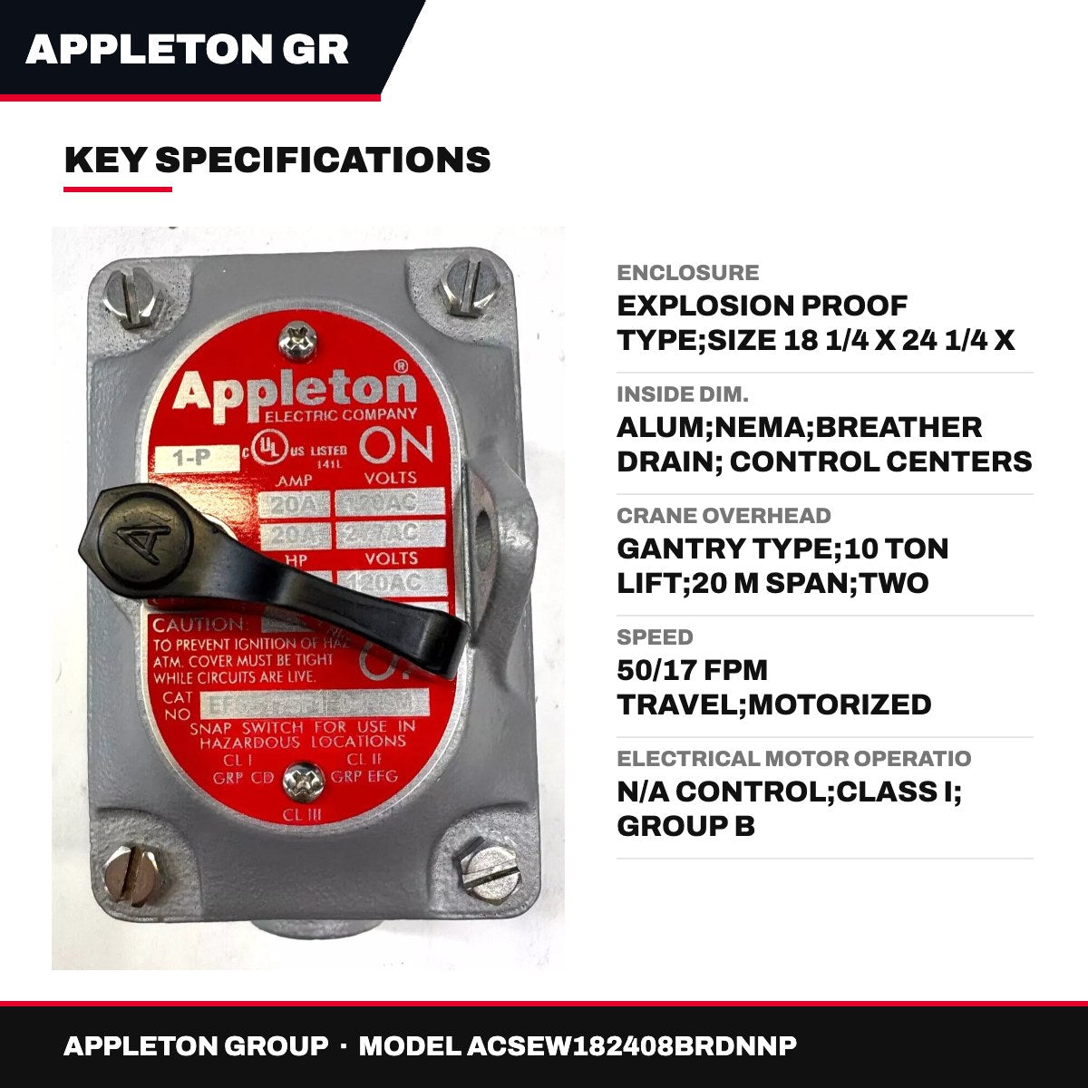 Appleton Group ACSEW182408BRDNNP – Enclosure – Explosion Proof Type, Size 18 1/4 X 24 1/4 X 8