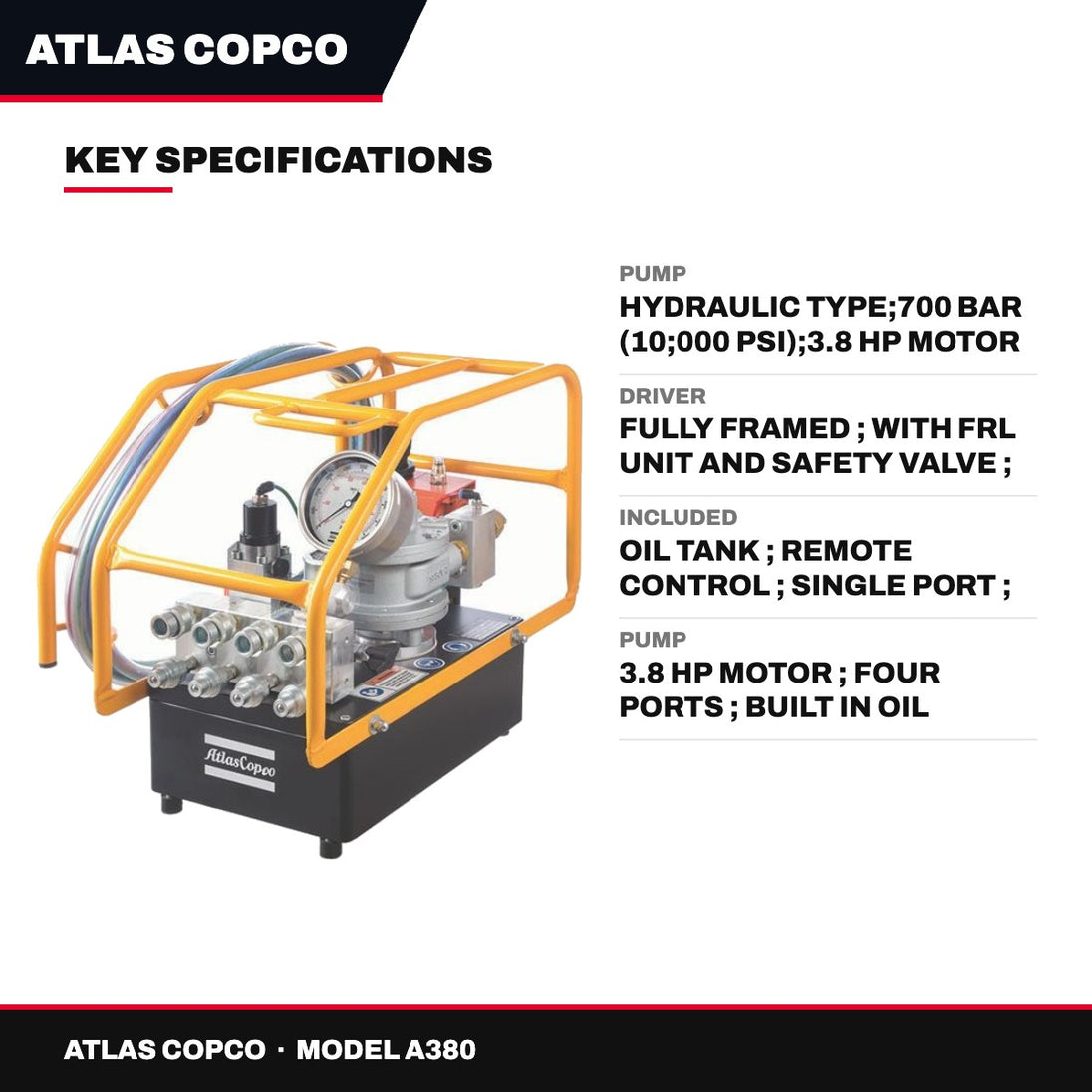 Atlas Copco A380 – Pump – Hydraulic Type, 700 Bar (10