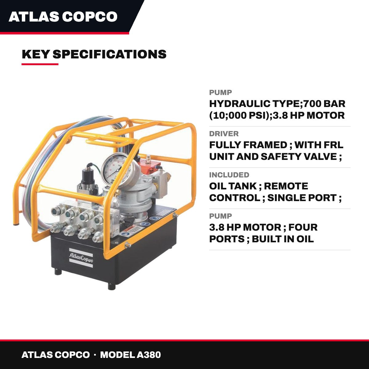 Atlas Copco A380 – Pump – Hydraulic Type, 700 Bar (10