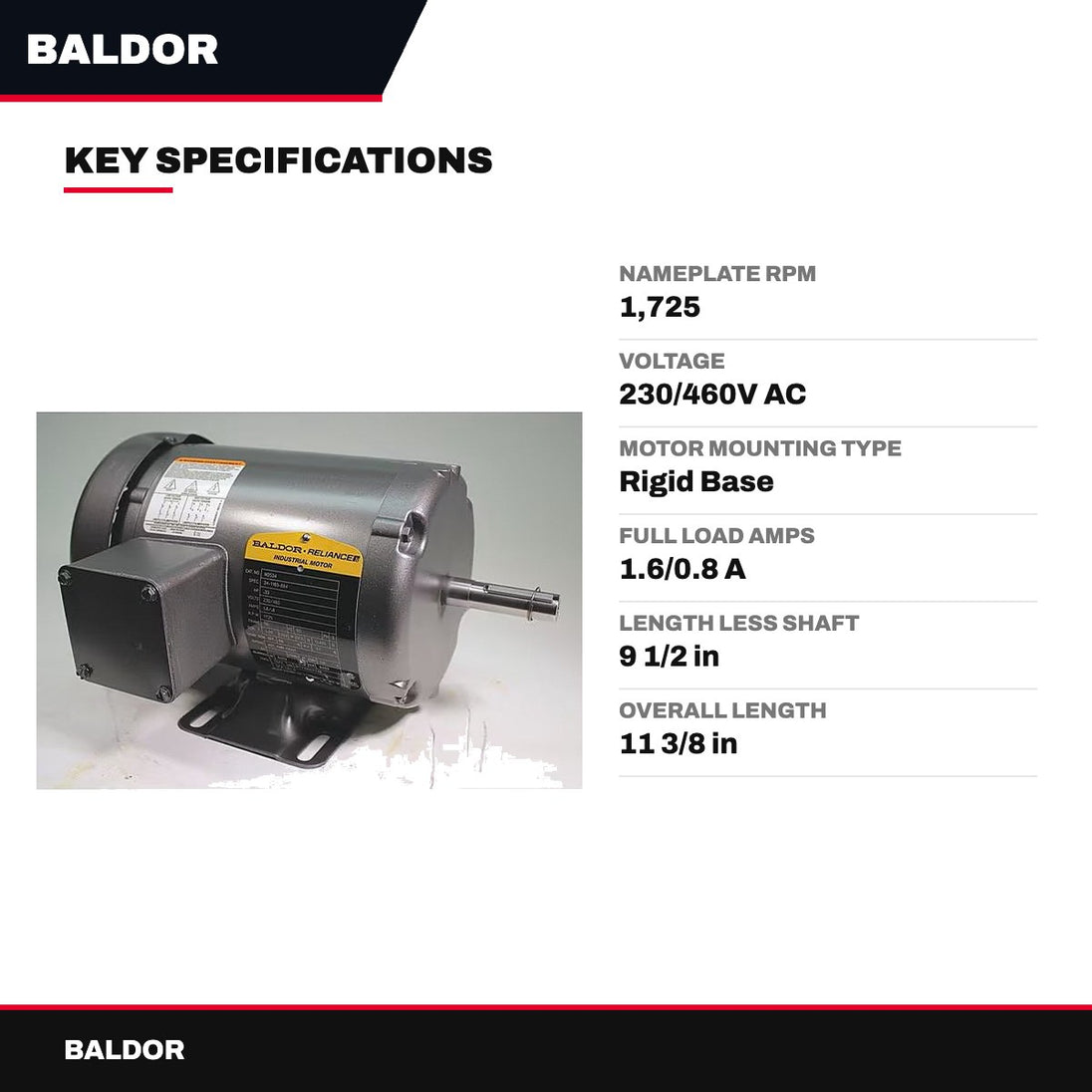 Baldor Three-Phase General Purpose Motor 1/3 HP, 56 Frame