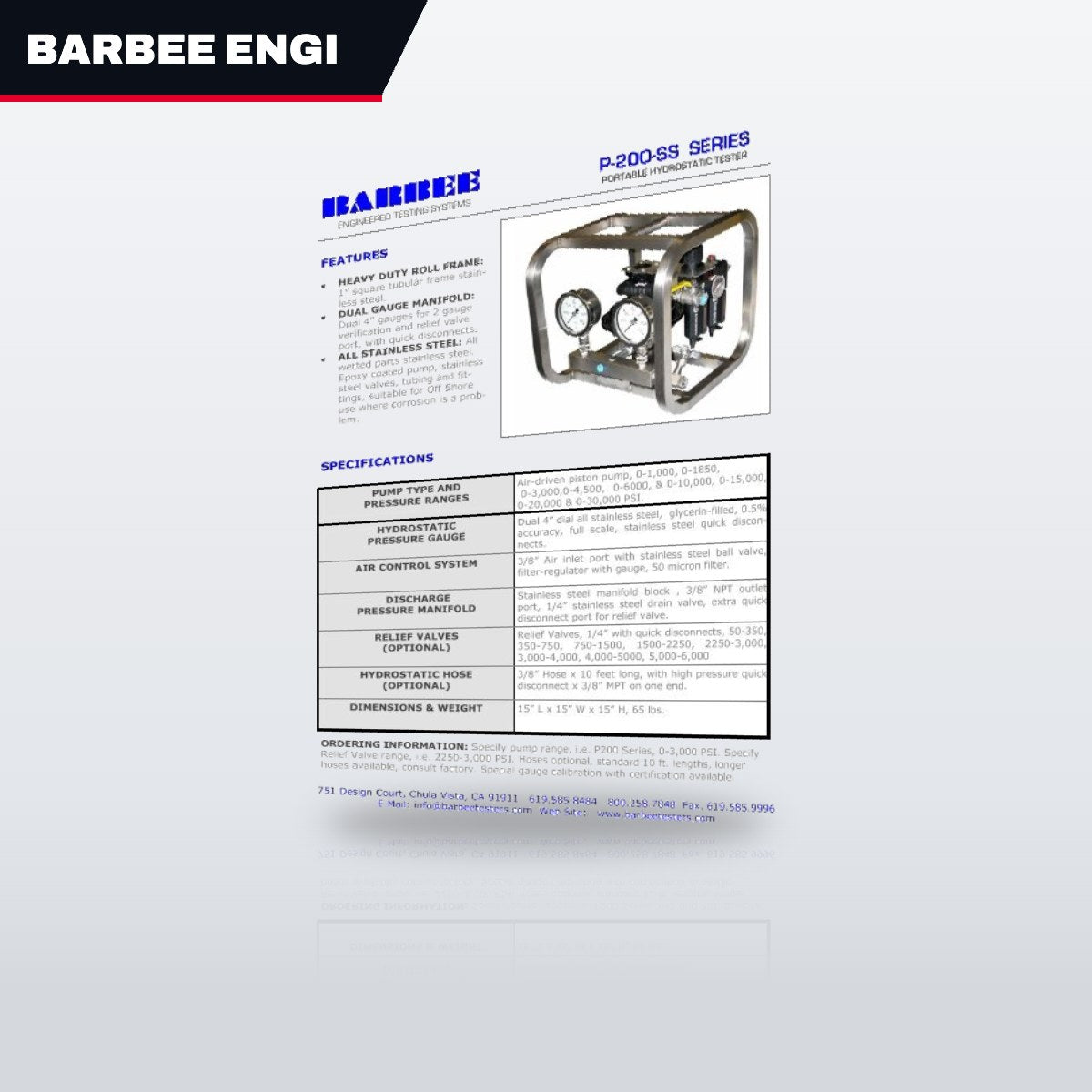 Barbee Engineered Testing Systems – Miscellaneous Items