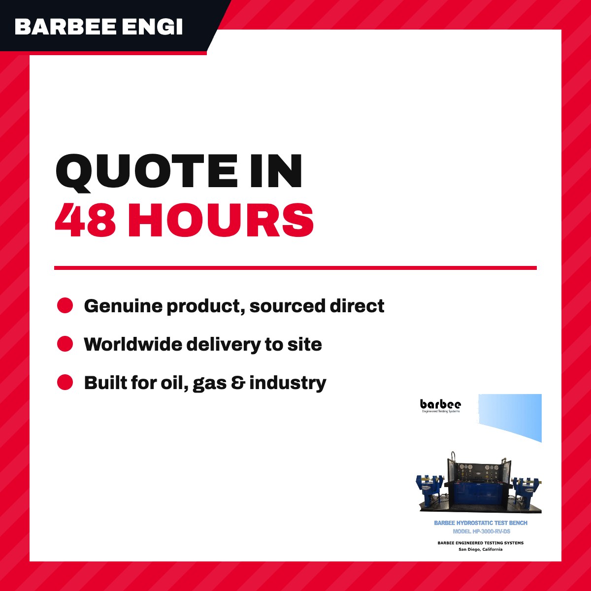 Barbee Engineered Testing Systems – Tester – Pressure Relief Valve Type, Any Range