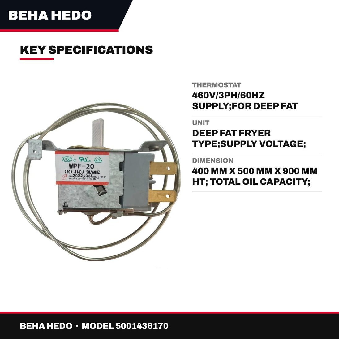 Beha Hedo – Thermostat, 460V/3Ph/60Hz Supply, For Deep Fat Fryer