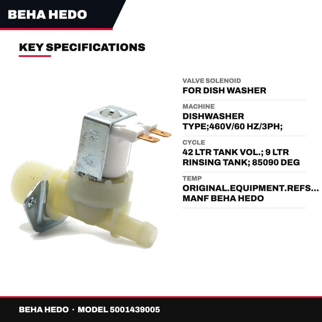 Beha Hedo 5001439005 – Valve Solenoid – For Dish Washer