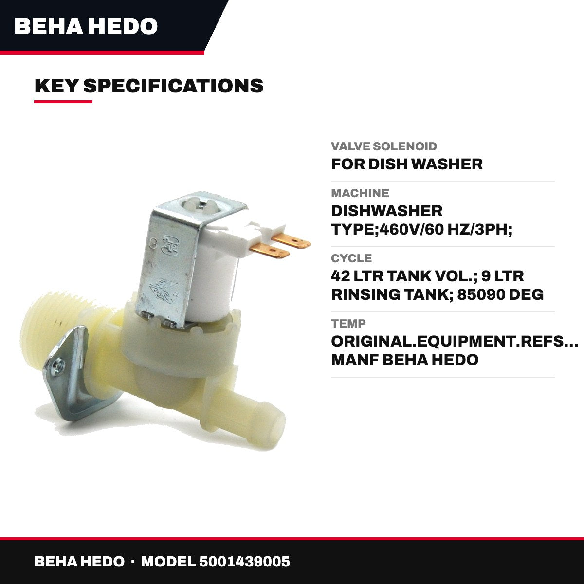 Beha Hedo 5001439005 – Valve Solenoid – For Dish Washer