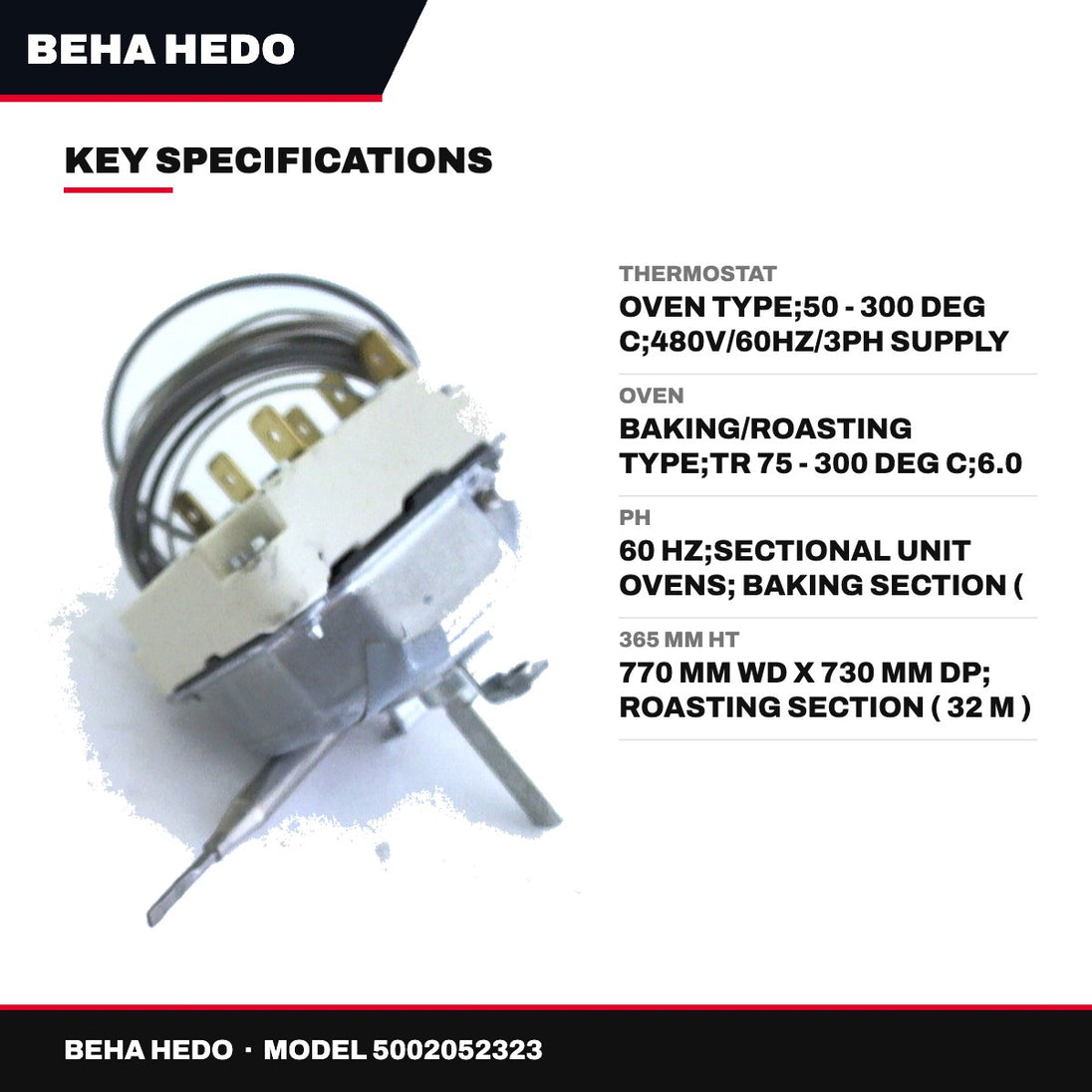 Beha Hedo – Oven Thermostat, 50 - 300 Deg C
