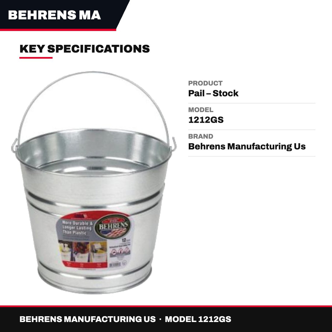 Behrens Manufacturing Us 1212GS – Pail – Stock