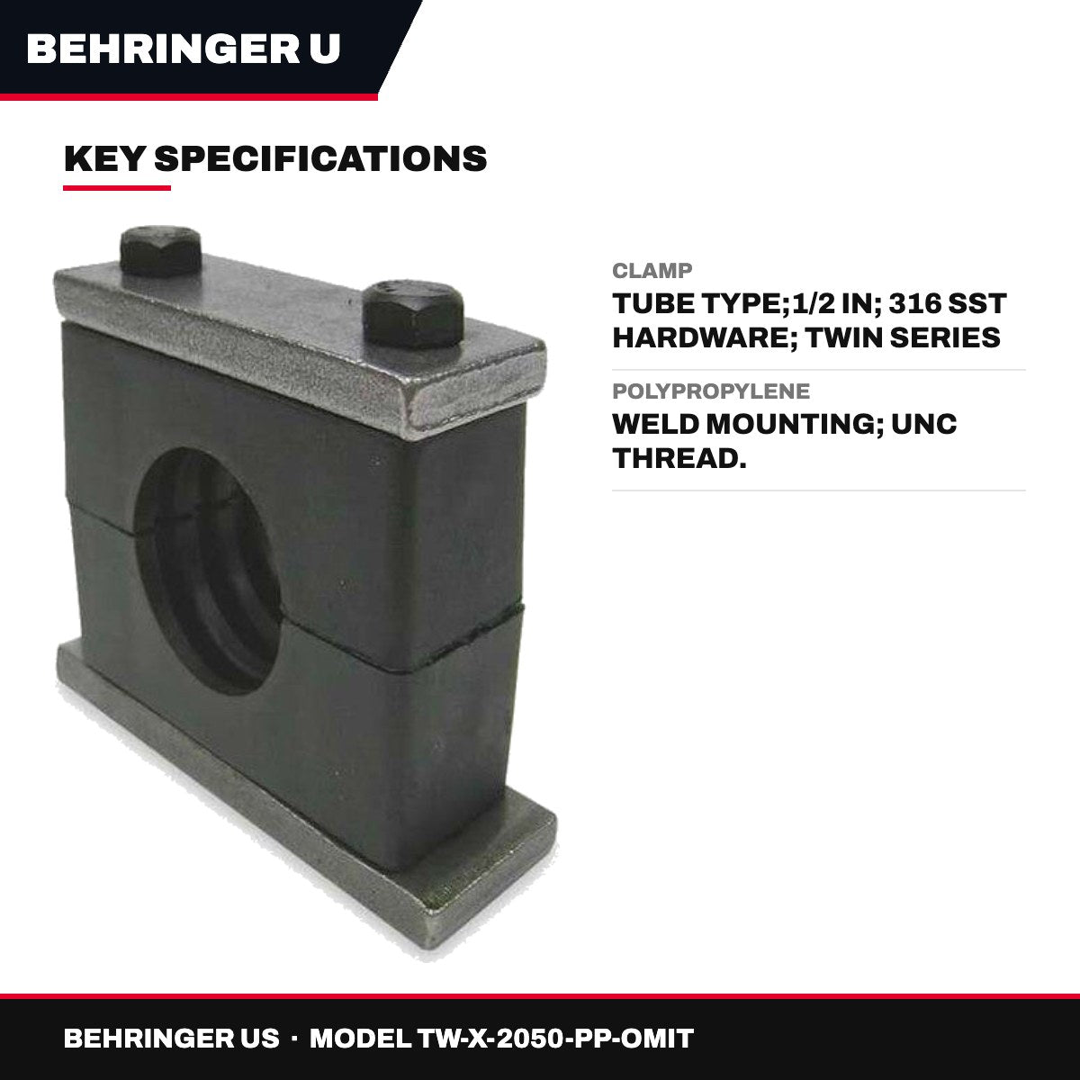 Behringer Us TW-X-2050-PP-OMIT – Clamp – Tube Type, 1/2 In