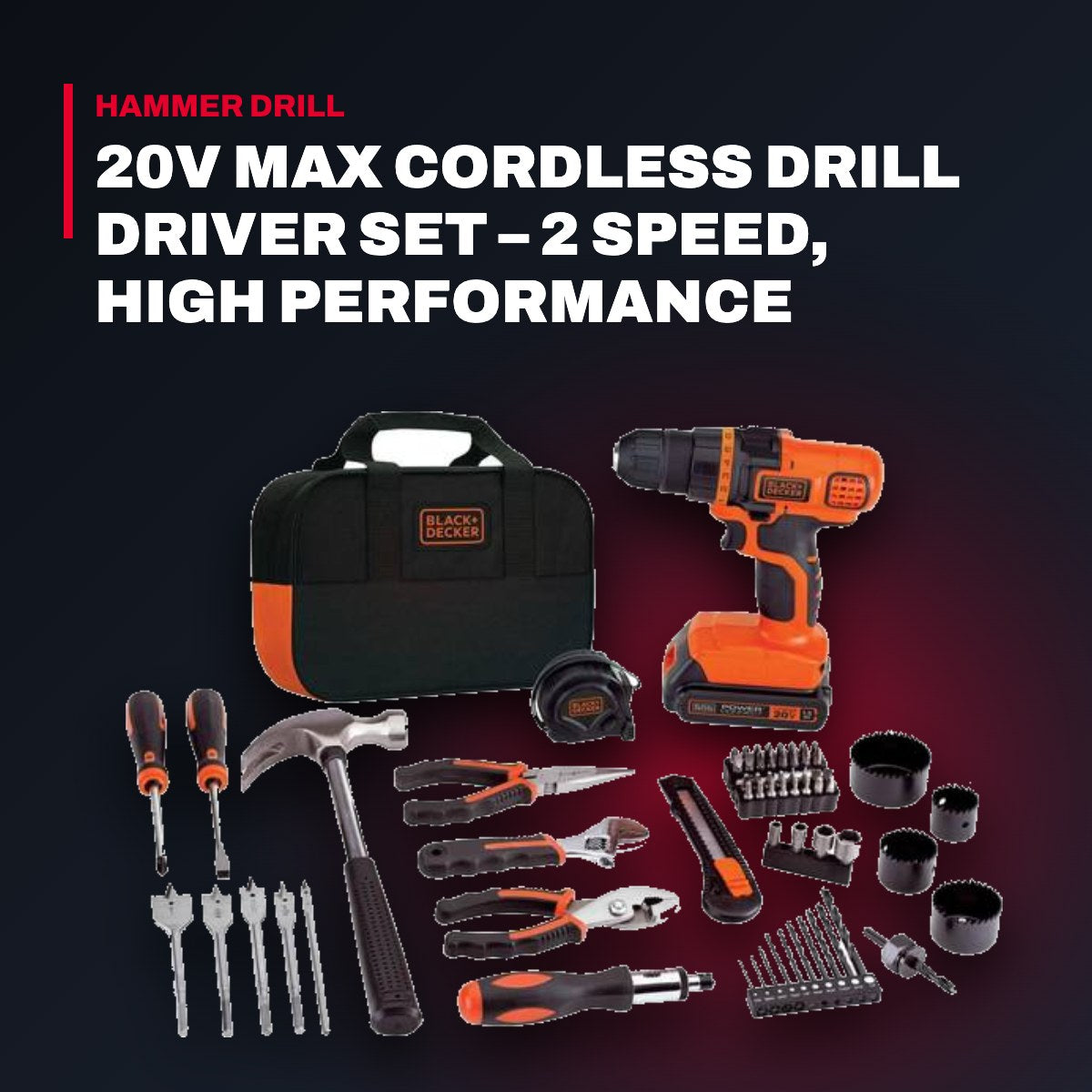 Black+Decker LDX120PK – 20V Max Cordless Drill Driver Set – 2 Speed, High Performance Motor