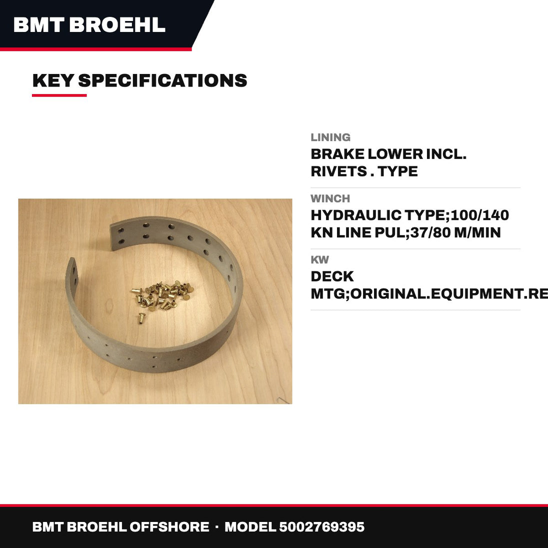 Bmt Broehl Offshore 5002769395 – Lining – Brake Lower Incl. Rivets . Type
