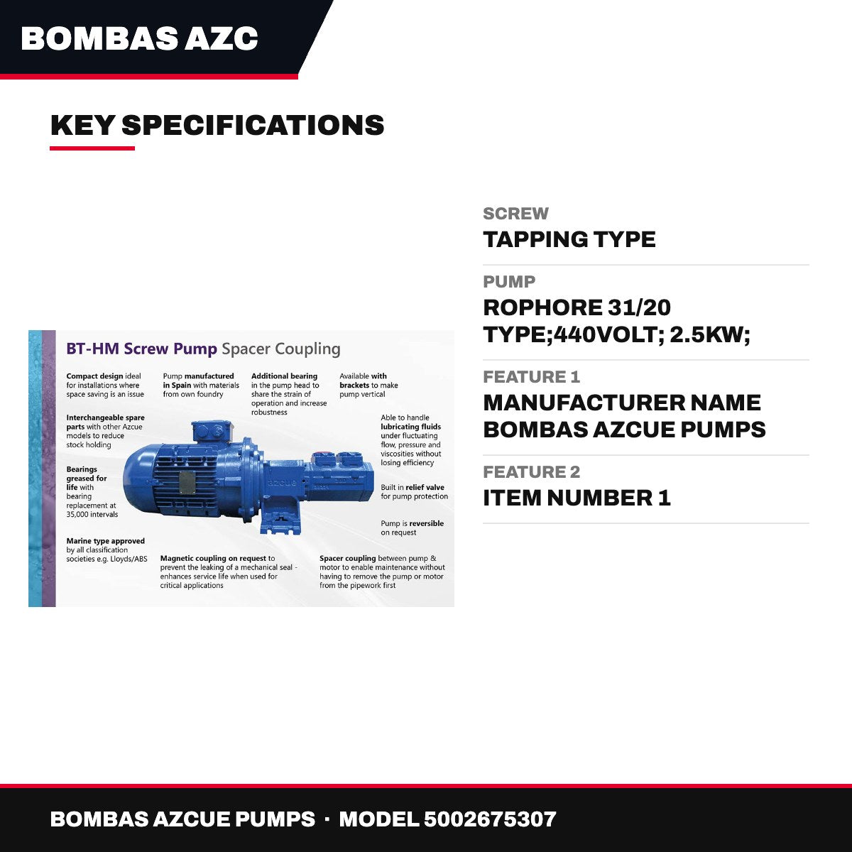 Azcue Pumps – Tapping Screw
