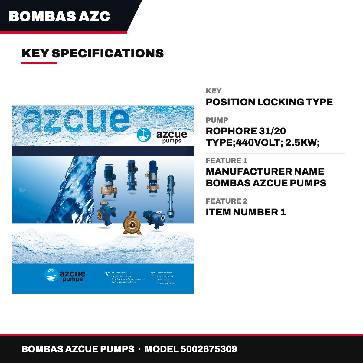 Azcue Pumps – Position Locking Key