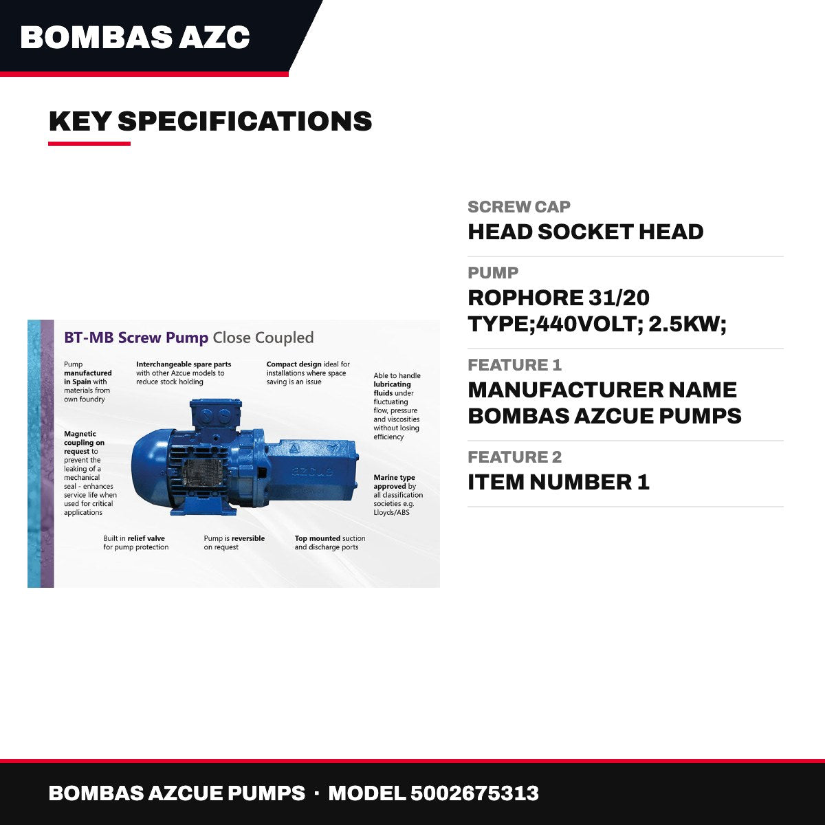 Azcue Pumps – Cap Screw, Head Socket Head