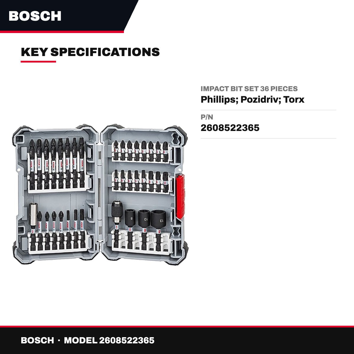Bosch 2608522365 – Impact Bit Set 36 Pieces – Phillips, Pozidriv