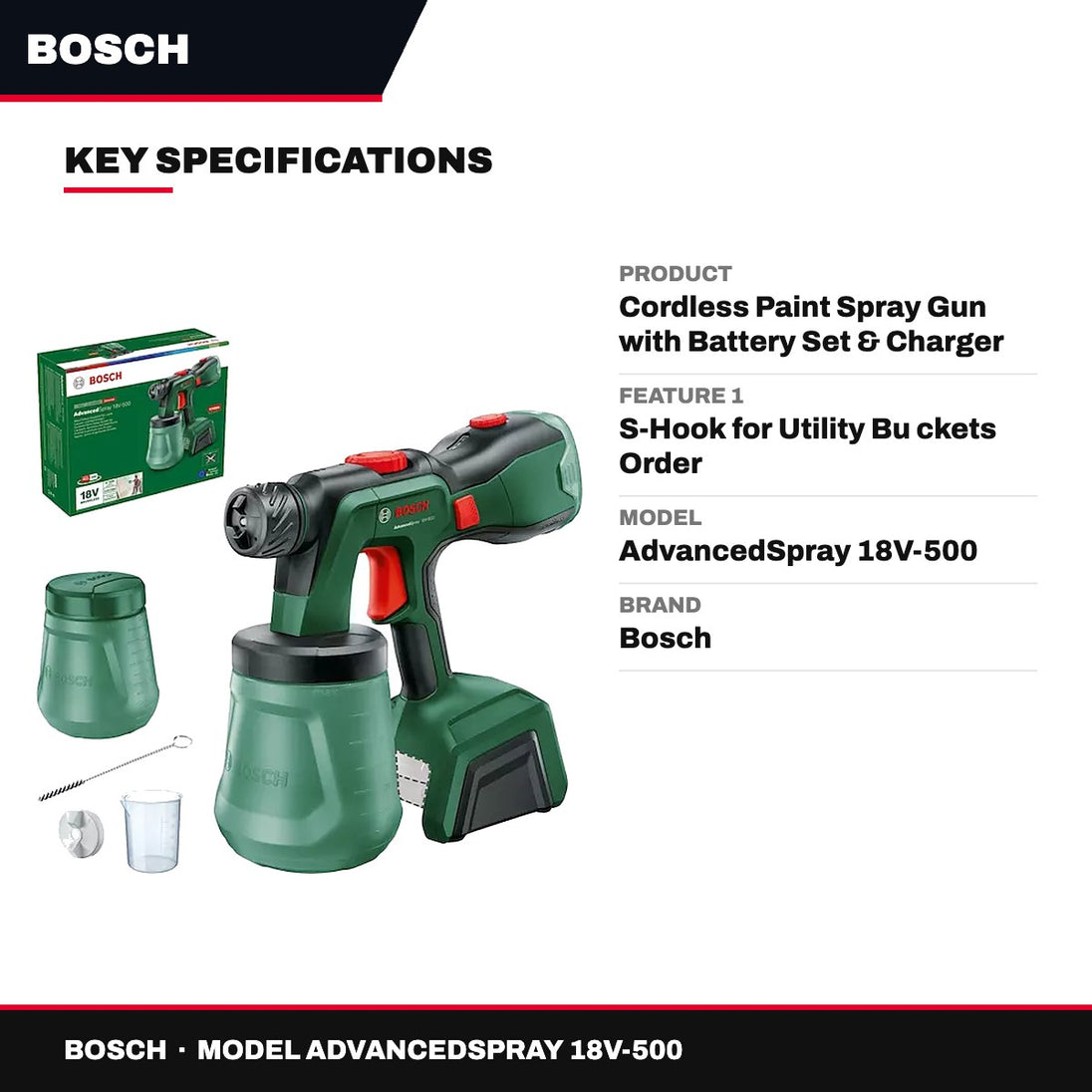 Bosch AdvancedSpray 18V-500 – Cordless Paint Spray Gun with Battery Set & Charger