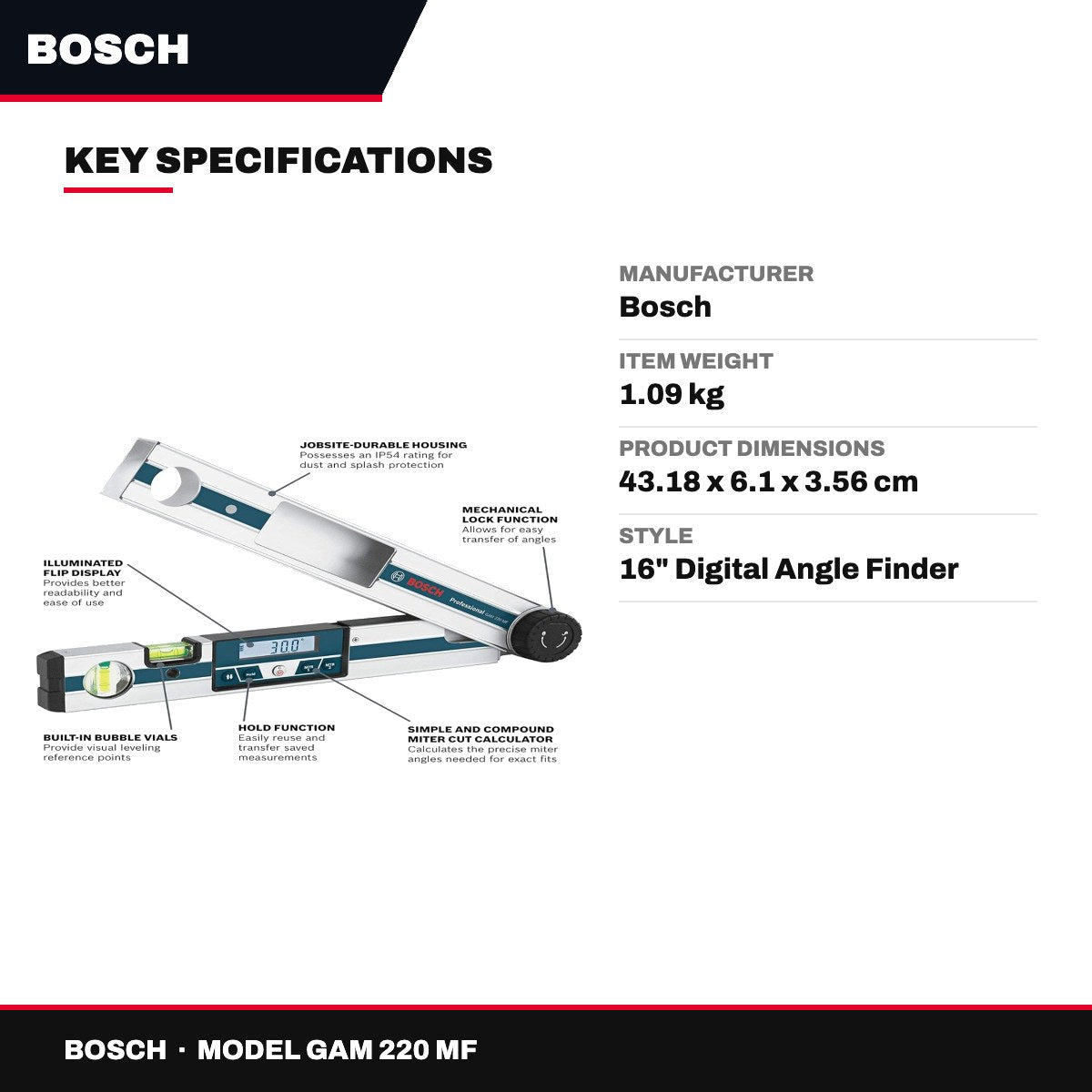Bosch GAM 220 MF – 4-in-1 Digital Angle Finder